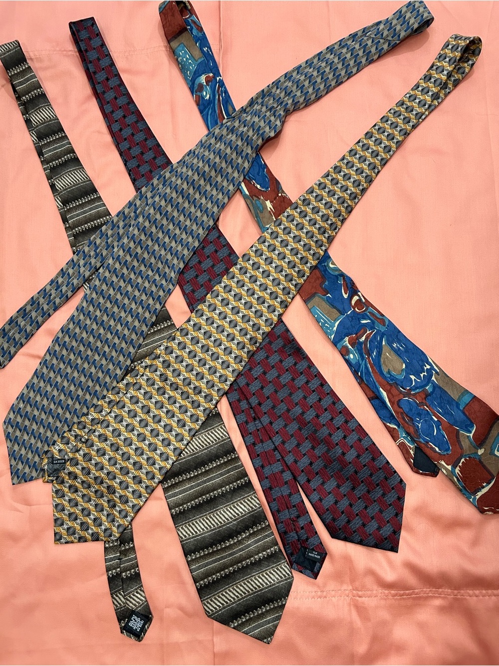 Men's Multi-Pattern Necktie Set - Blue, Burgundy, Gray, Gold, Brown